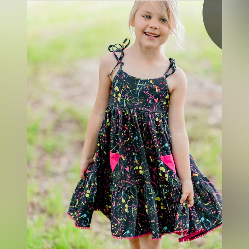 NWT CHEEKY PLUM ELARA NEON SPLATTER KNIT DRESS BLACK PAINT NEON 18-24 Months